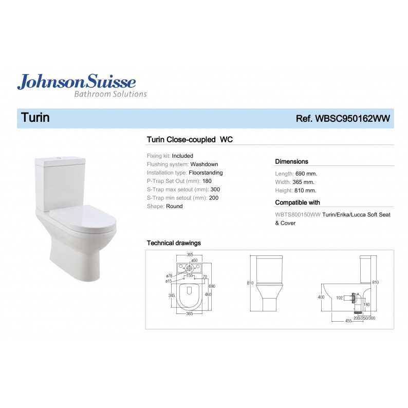 Johnson Suisse Water Closet Two Piece TURIN WBSC950162WW (L690mm x
